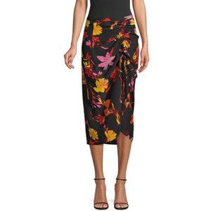 Rixo London Aria silk midi skirt black floral H18
